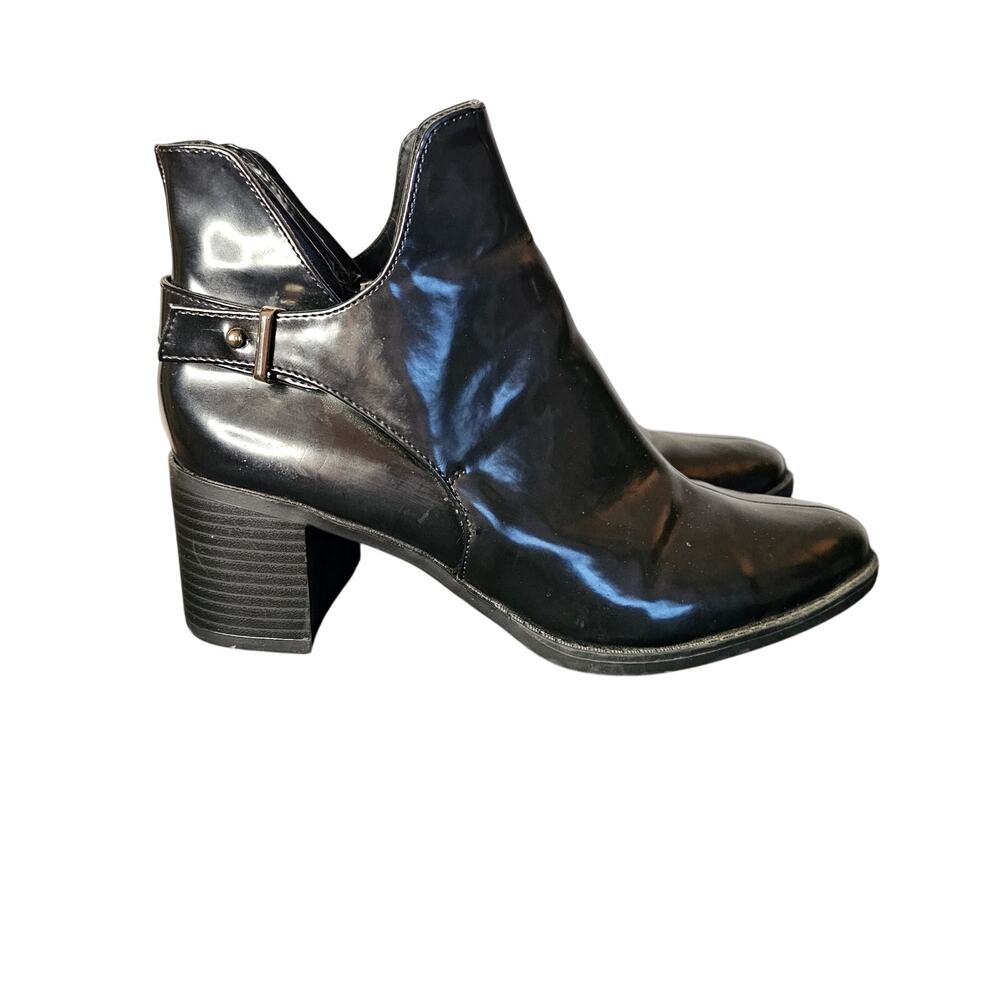 Zara Black Patent Leather Cut Out Heeled Ankle Boots Size 8